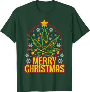 Merry Christmas Weed Marijuana Leaf Christmas Tree Pot Leaf T-Shirt - T-Shirt | Forest