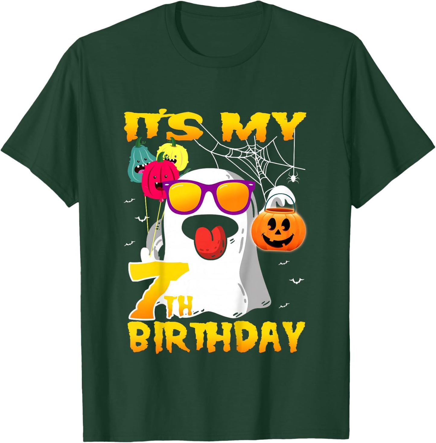Kids It's My 7th Birthday Ghost Pumpkin Halloween Party 7 yrears T-Shirt - T-Shirt | Forest