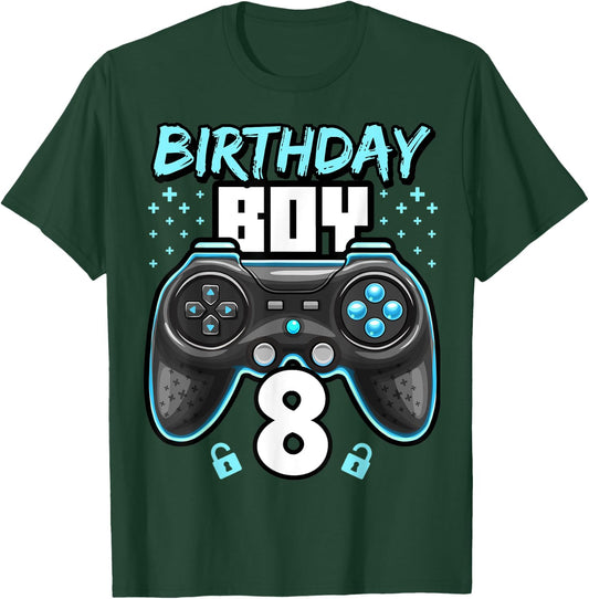 Birthday Boy 8 Video Game Controller Gamer 8th Birthday Gift T-Shirt - T-Shirt | Forest
