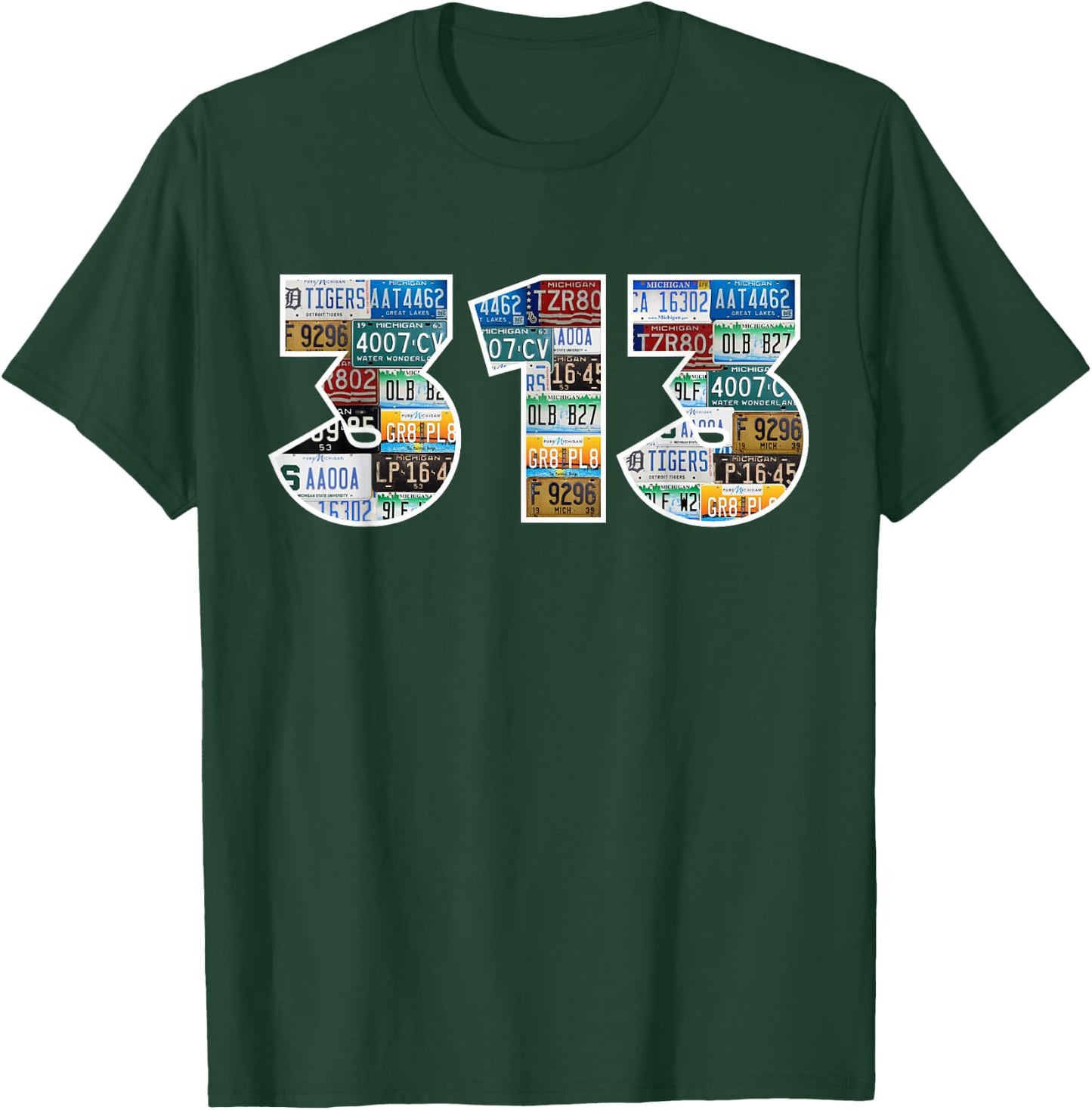 Detroit 313 License Plates Motor City Downtown Michigan T-Shirt - T-Shirt | Forest