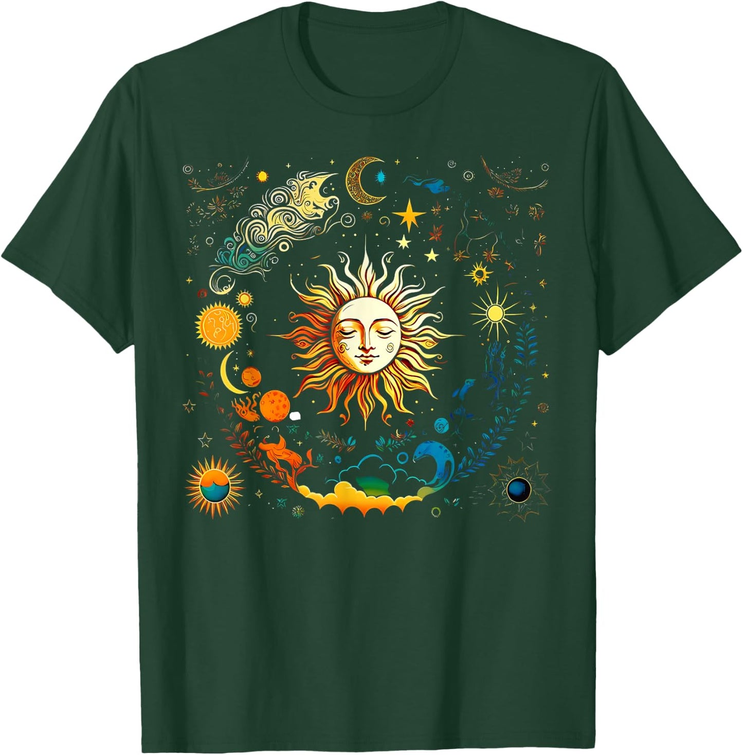 Celestial Sun & Elements Stars Boho Luna Solar Astronomy T-Shirt - T-Shirt | Forest