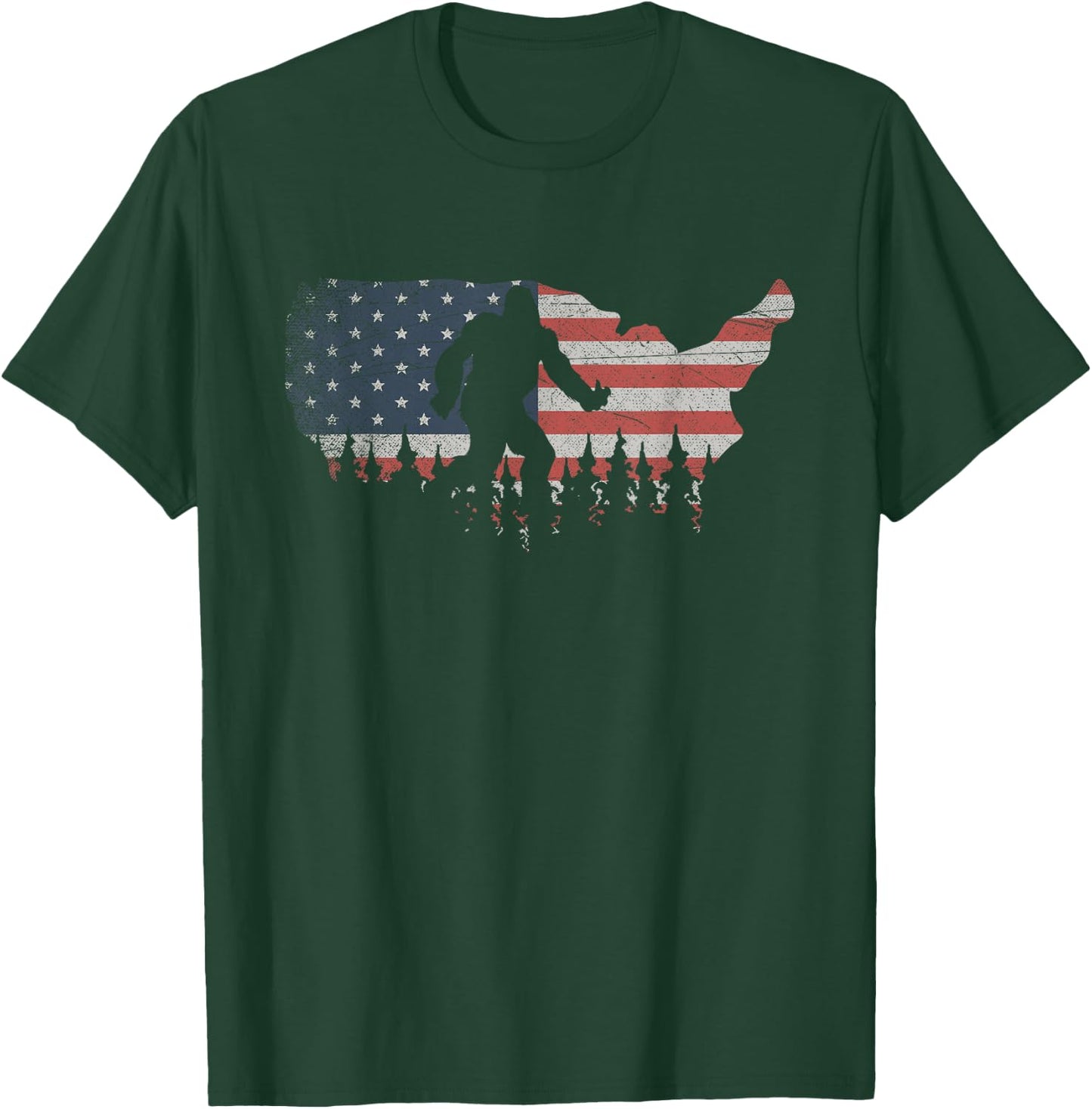 Patriotic Yeti US Flag Sasquatch Cryptozoology Gift Bigfoot T-Shirt - T-Shirt | Forest