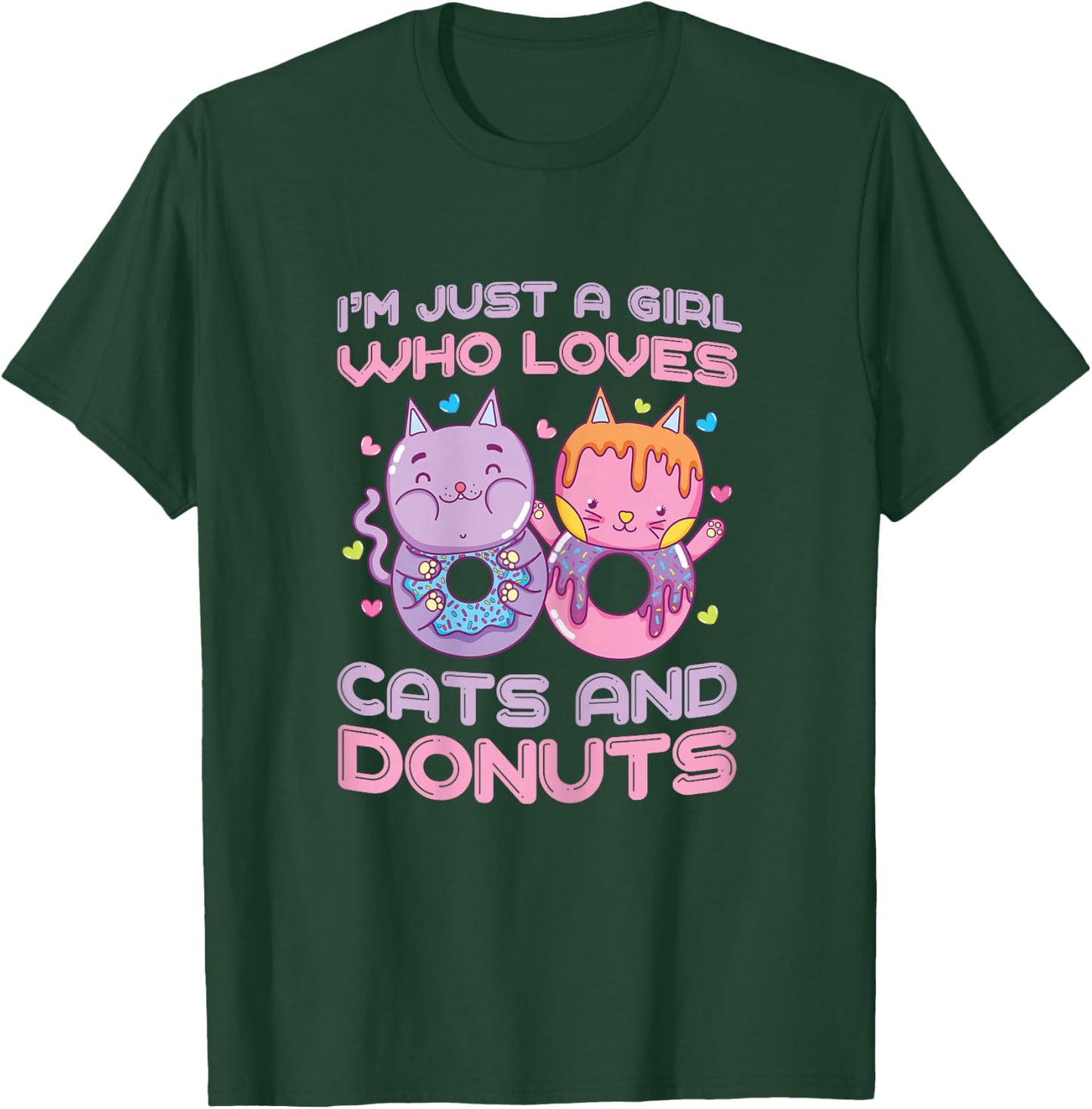 Just a Girl Who Loves Cats and Donuts Funny Donuts Cat Gifts T-Shirt - T-Shirt | Forest