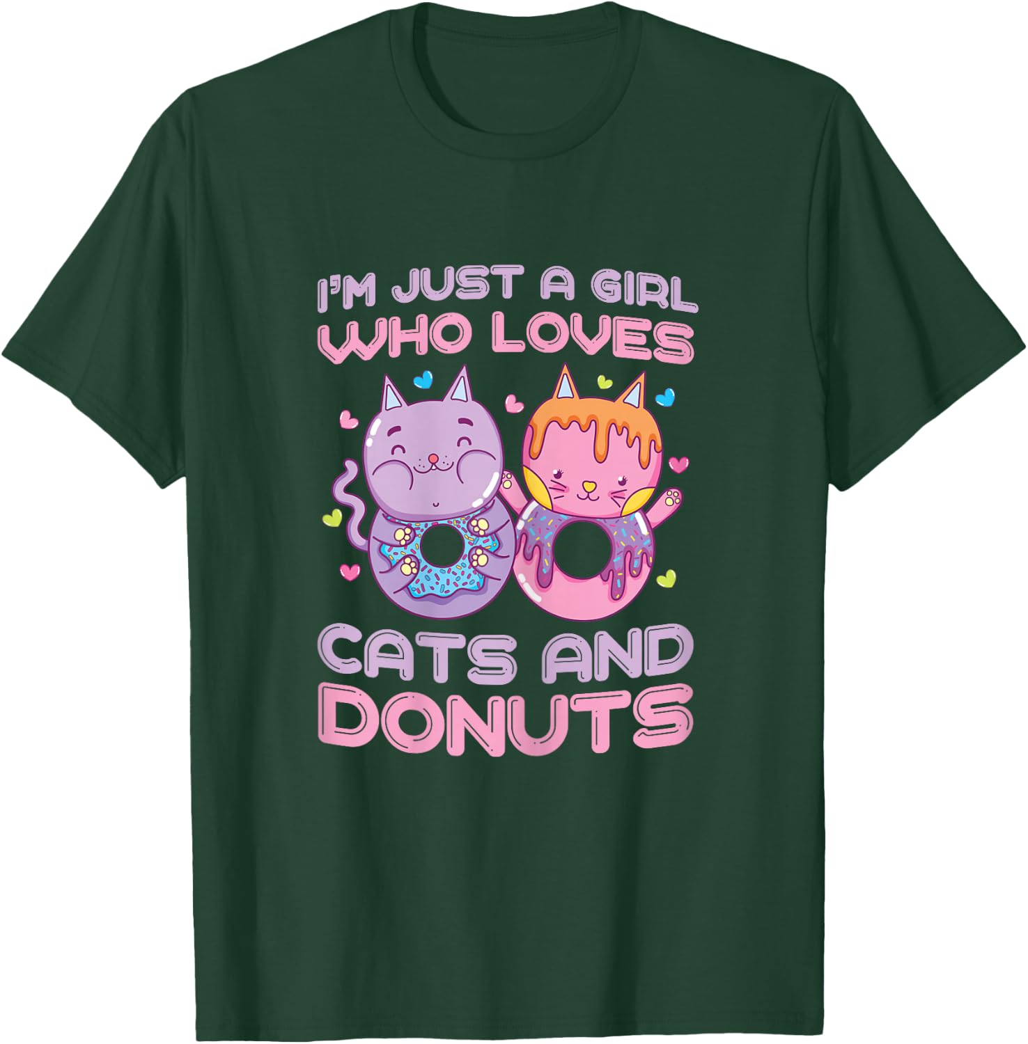 Just a Girl Who Loves Cats and Donuts Funny Donuts Cat Gifts T-Shirt - T-Shirt | Forest