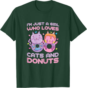Just a Girl Who Loves Cats and Donuts Funny Donuts Cat Gifts T-Shirt - T-Shirt | Forest