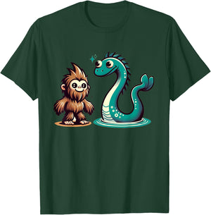 Bigfoot Loch Ness Monster Playdate for Nessie Lovers Kids T-Shirt - T-Shirt | Forest