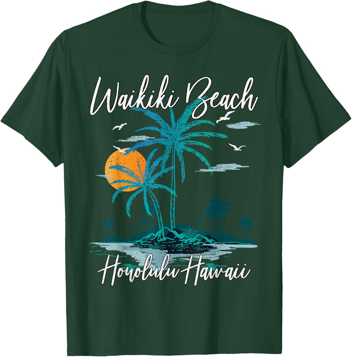 Family Vacation Retro Sunset Honolulu Hawaii Waikiki Beach Women Kids T-Shirt - T-Shirt | Forest