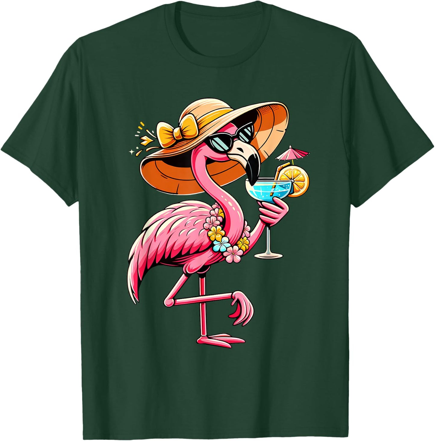 Funny Flamingo Hawaiian Summer Tropical Luau Women Girls Kid T-Shirt - T-Shirt | Forest