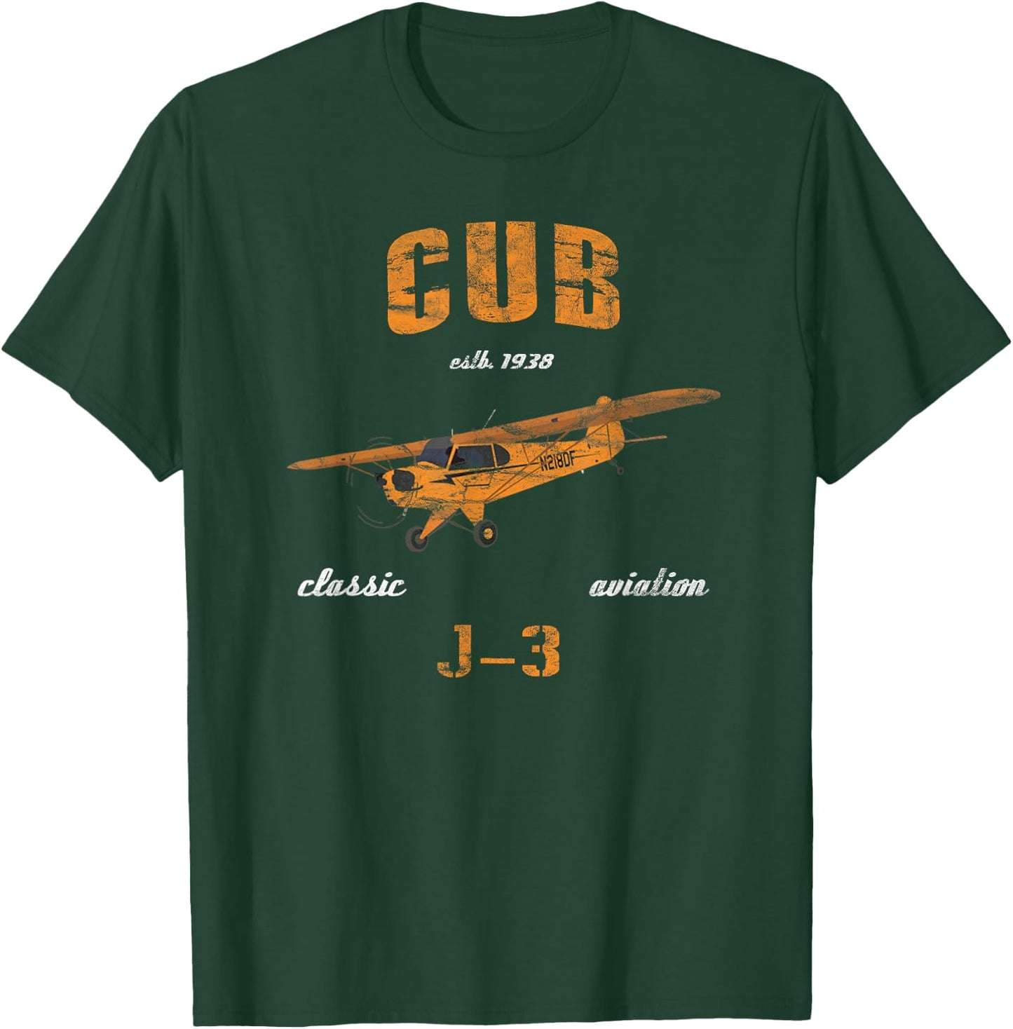 J-3 Cub Classic Airplane Aviation Vintage Pilot T-Shirt - T-Shirt | Forest