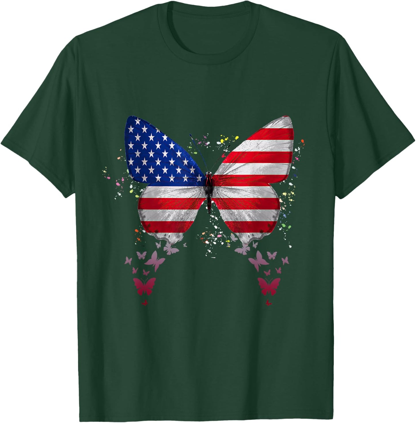 Butterfly American Flag 4th Of July Butterfly Lover T-Shirt - T-Shirt | Forest