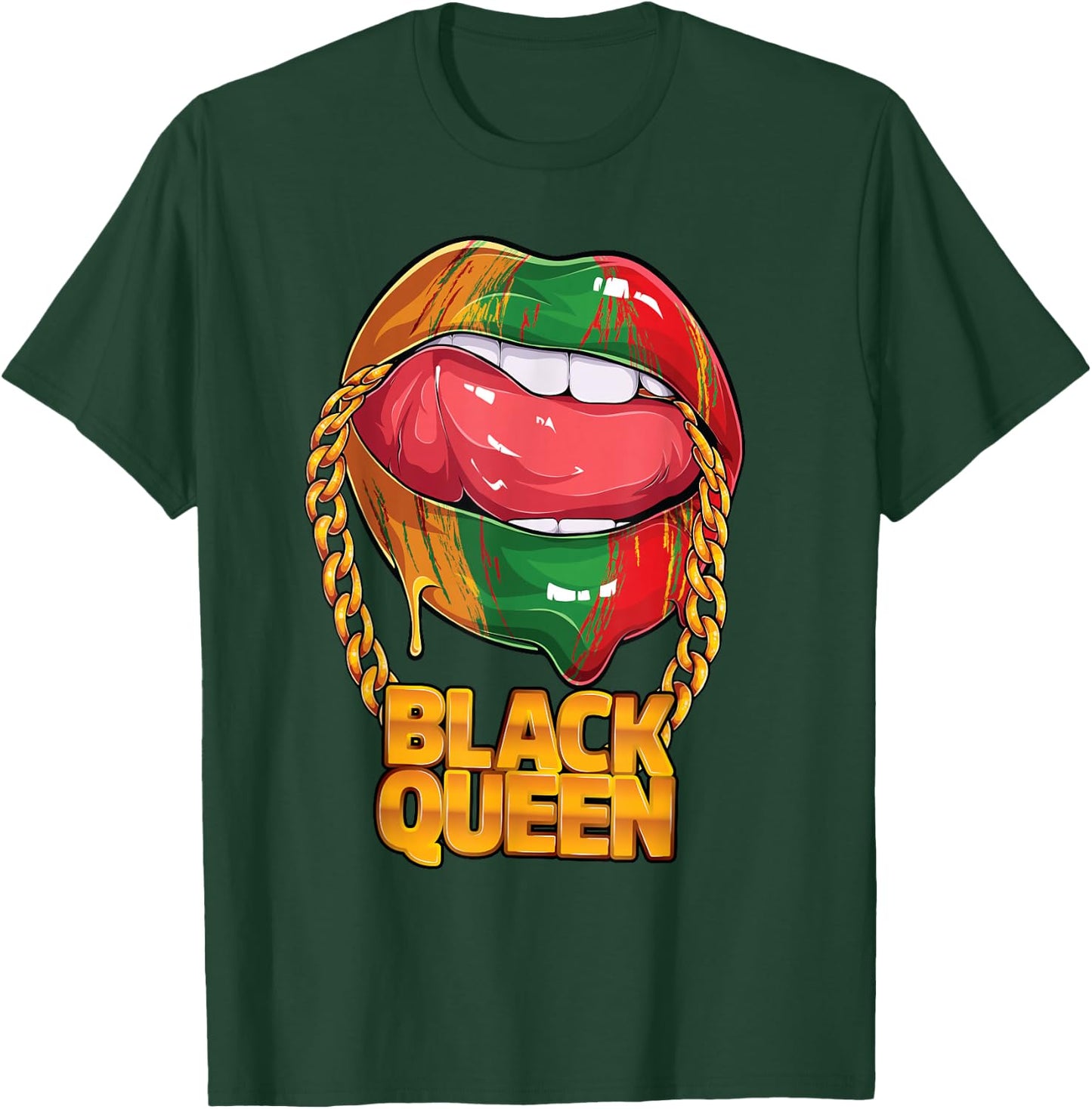 Black Queen Afro American Melanin Girl Lips Black History T-Shirt - T-Shirt | Forest