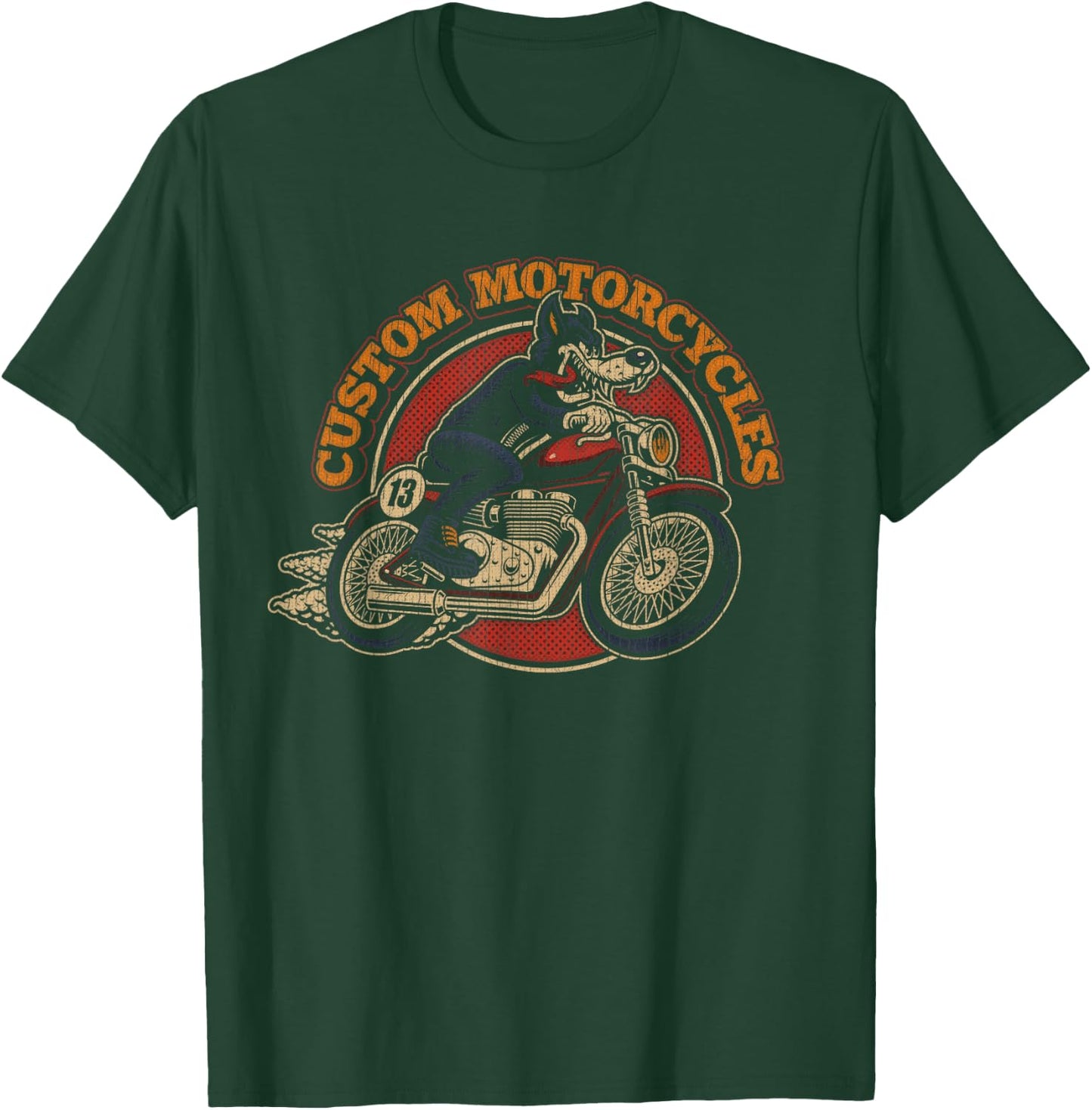 "Custom Motorcycles" Retro Biker Lowbrow Wolf Rockabilly 50s T-Shirt - T-Shirt | Forest