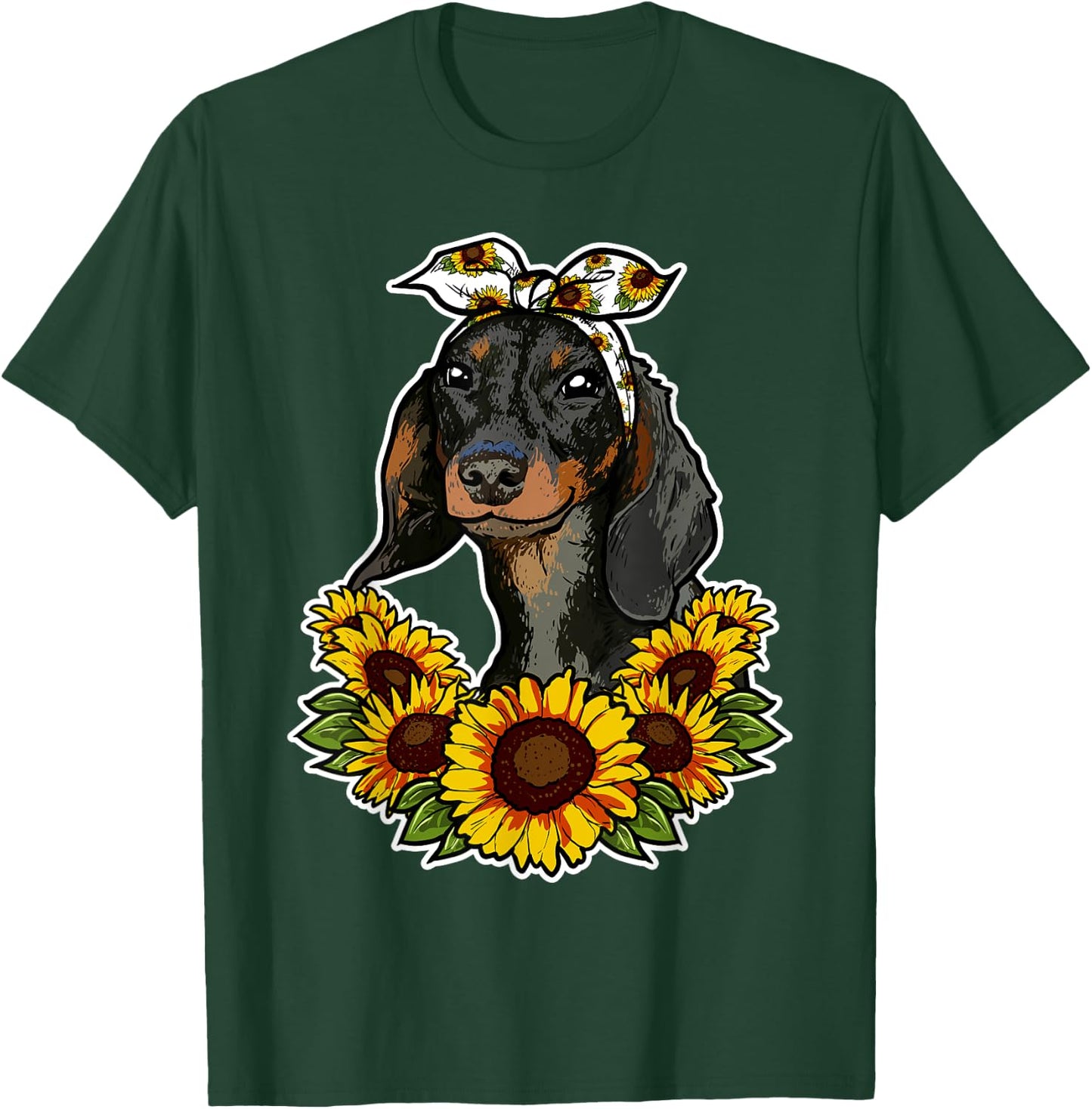 Cute Dog Love Gift Sunflowers Decor Dachshund Women Girls Kids T-Shirt - T-Shirt | Forest