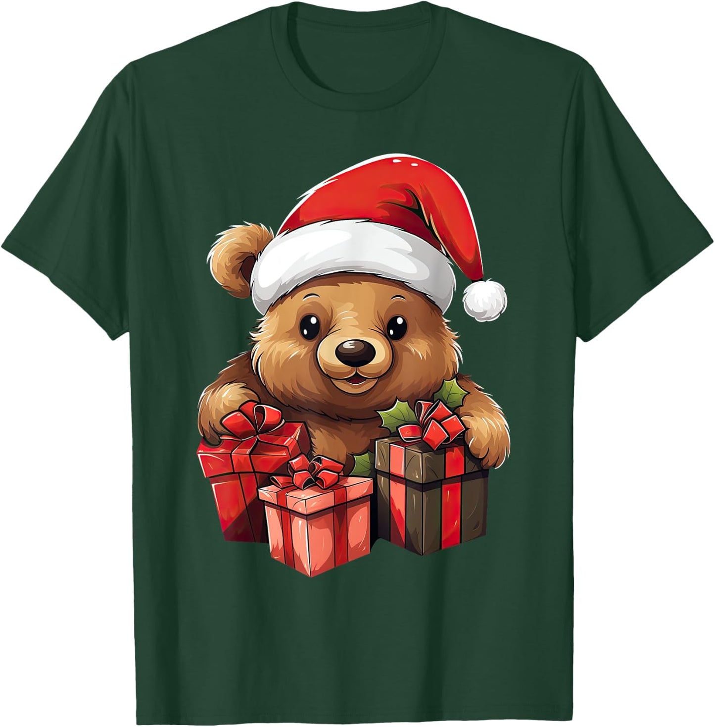Teddy Bear Santa Claus Hat Christmas Pajama Xmas Party T-Shirt - T-Shirt | Forest