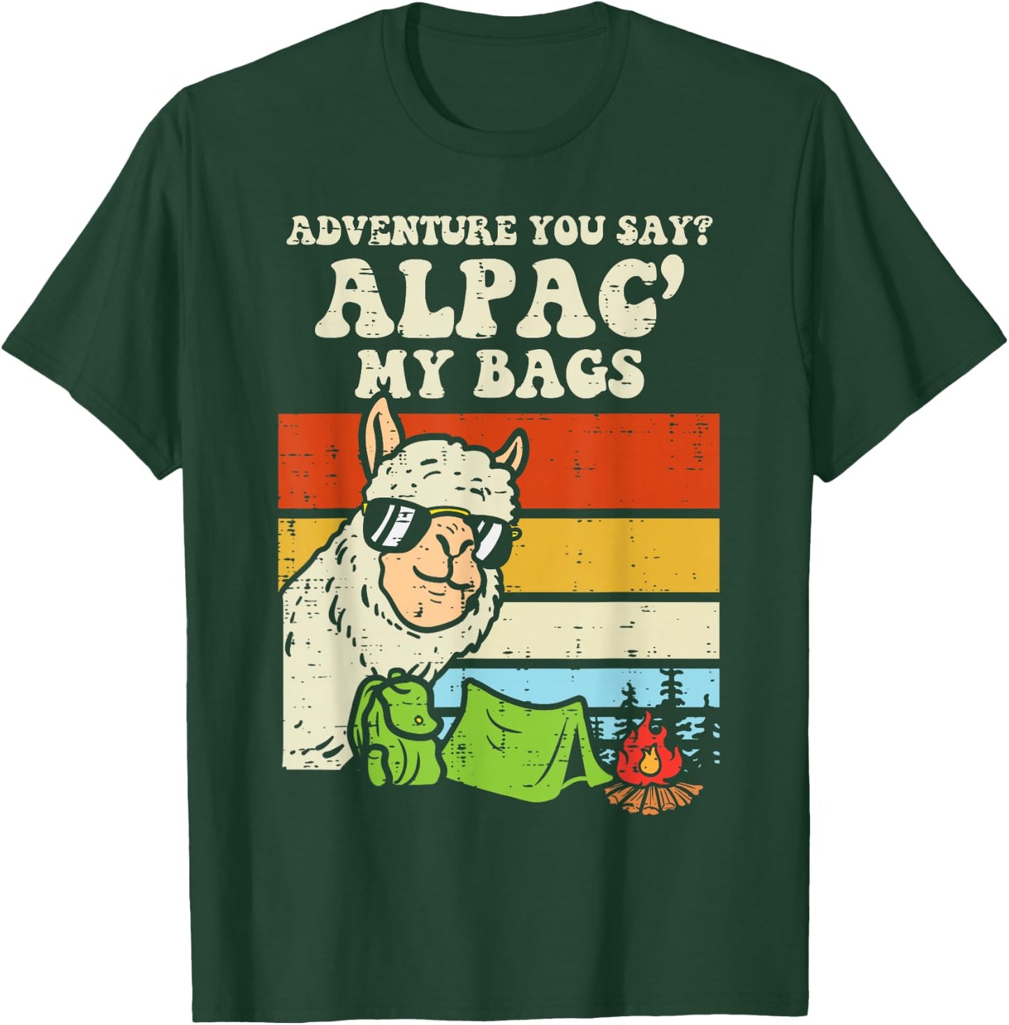 Adventure Alpaca My Bags Retro Camping Camper Men Women Kids T-Shirt - T-Shirt | Forest