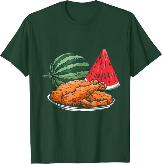 Fried Chicken And Watermelon Fruit Summer Men Women Girls T-Shirt - T-Shirt | Forest
