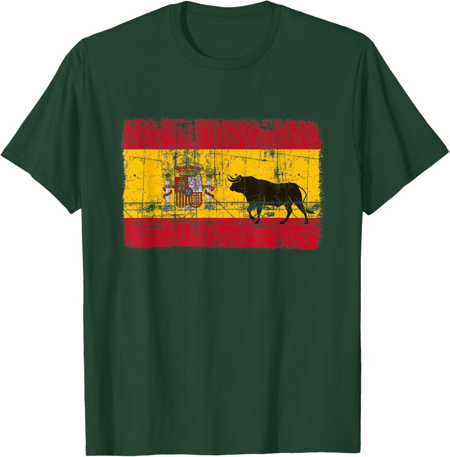 Spain Spanish Flag Bull El Matador Distressed Graphic Black T-Shirt - T-Shirt | Forest