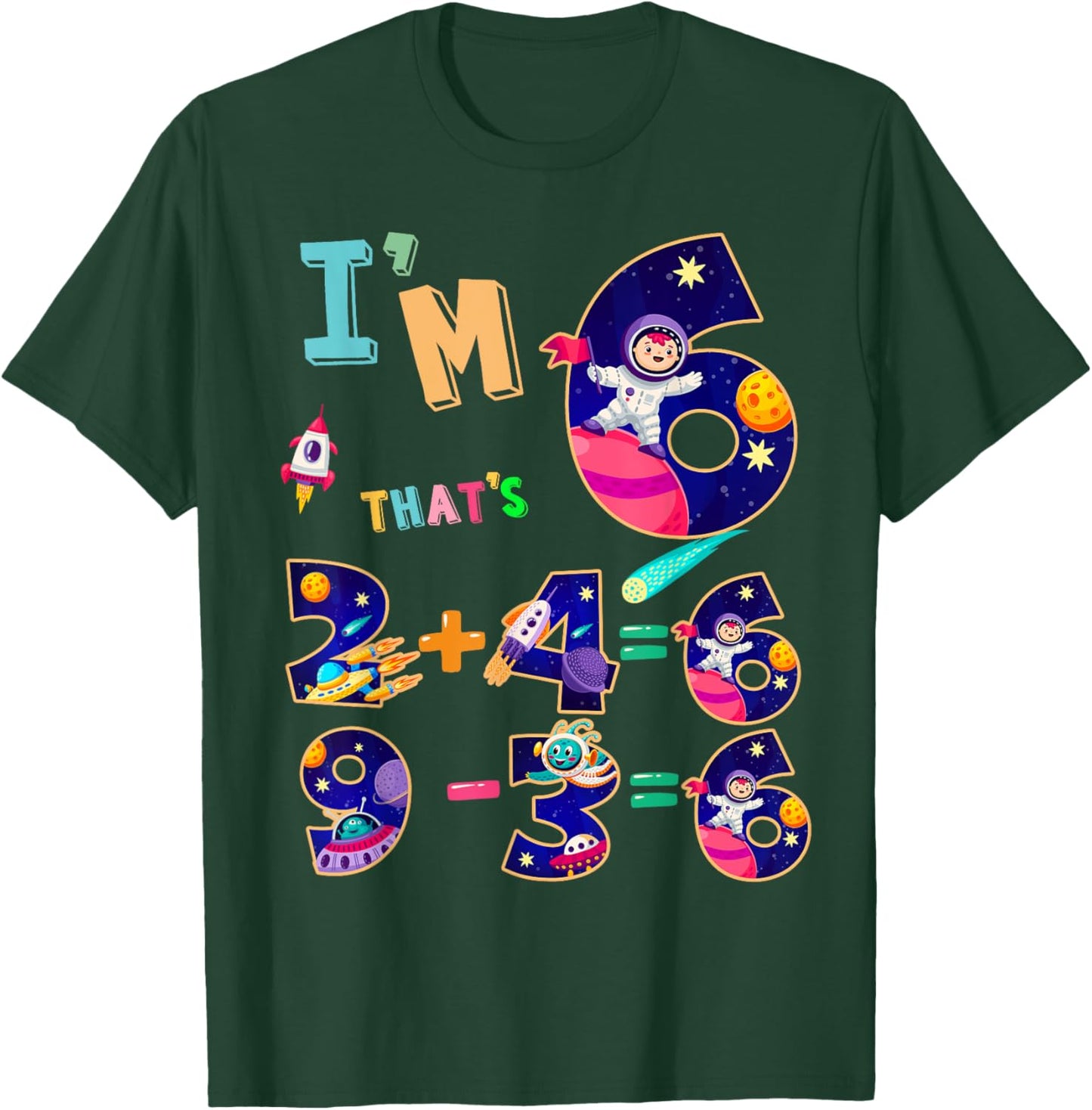 Maths 6th Birthday Space Idea For Kids & 6 Year Old Numbers T-Shirt - T-Shirt | Forest
