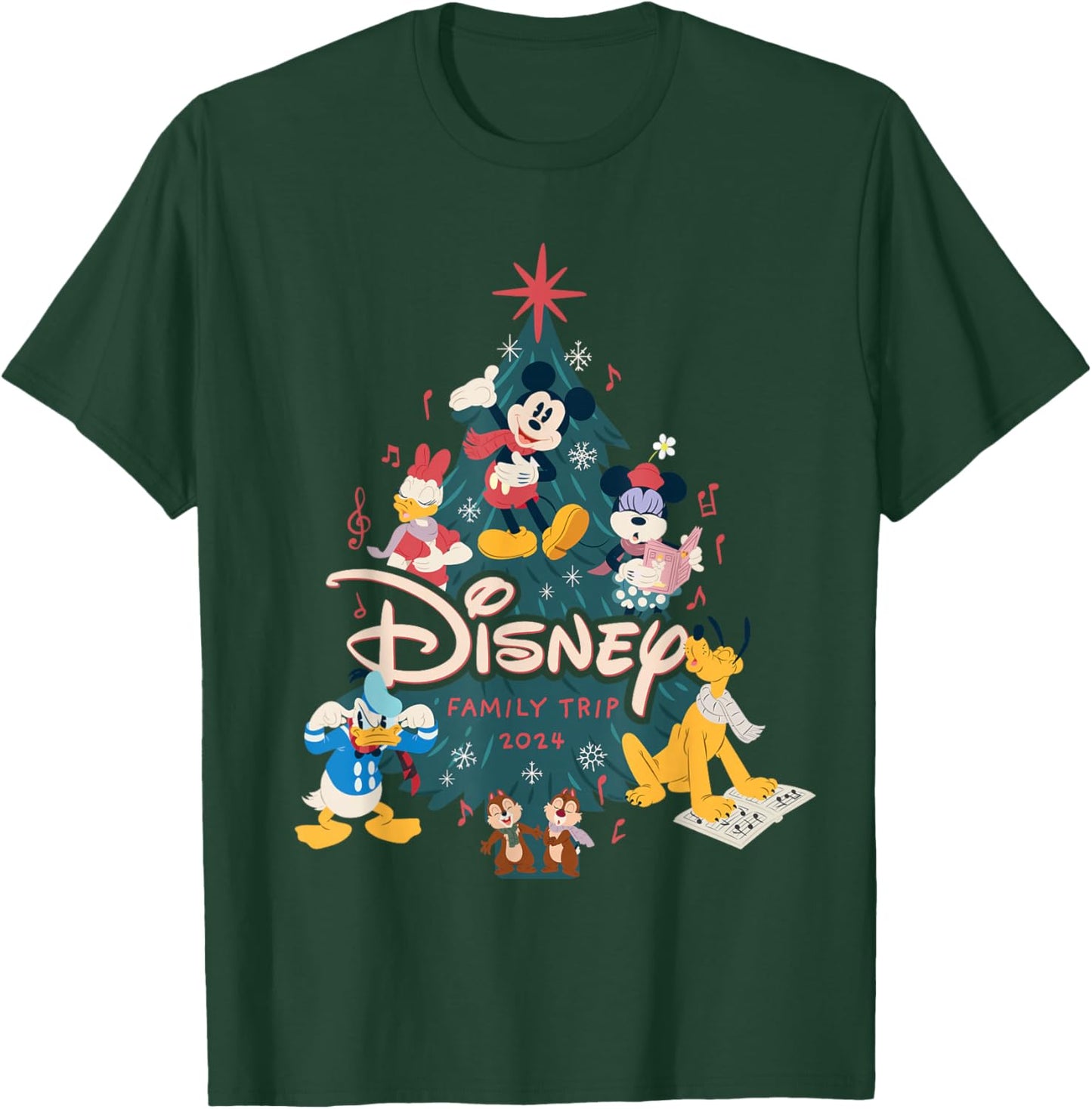 Disney Mickey & Friends Christmas Holiday Family Trip 2024 T-Shirt - T-Shirt | Forest