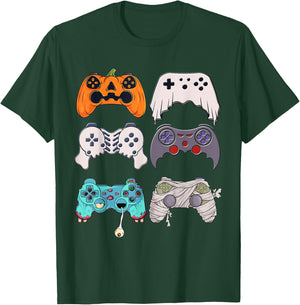 Halloween Skeleton Zombie Gaming Controllers Mummy Boys Kids T-Shirt - T-Shirt | Forest