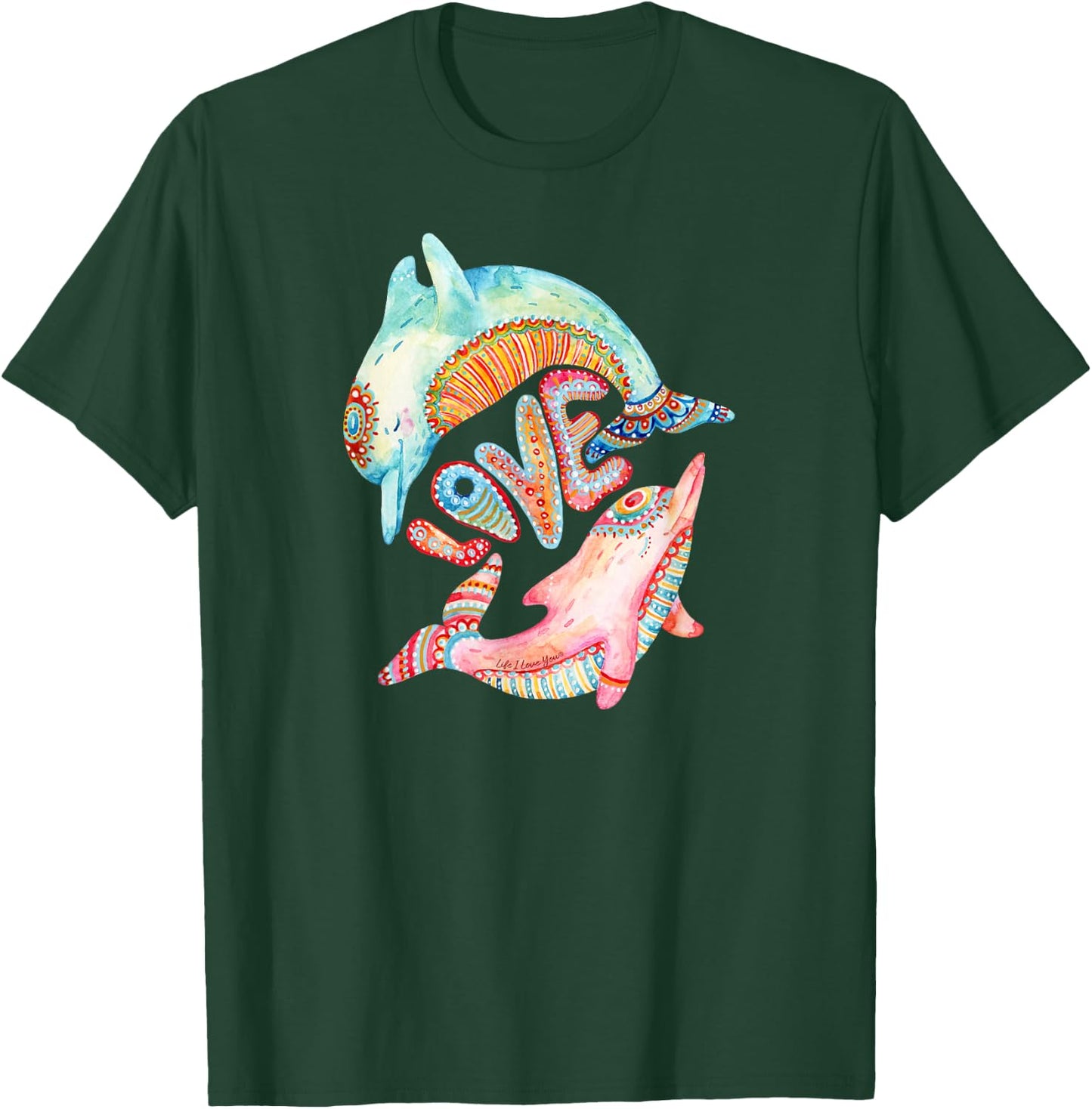 Beautiful retro hippie style "love" dolphin - Dolphin Love T-Shirt - T-Shirt | Forest