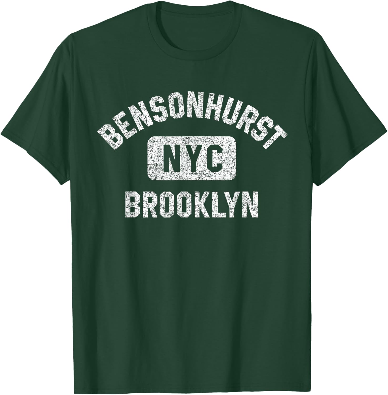 Bensonhurst Brooklyn NYC Gym Style Distressed White Print T-Shirt - T-Shirt | Forest