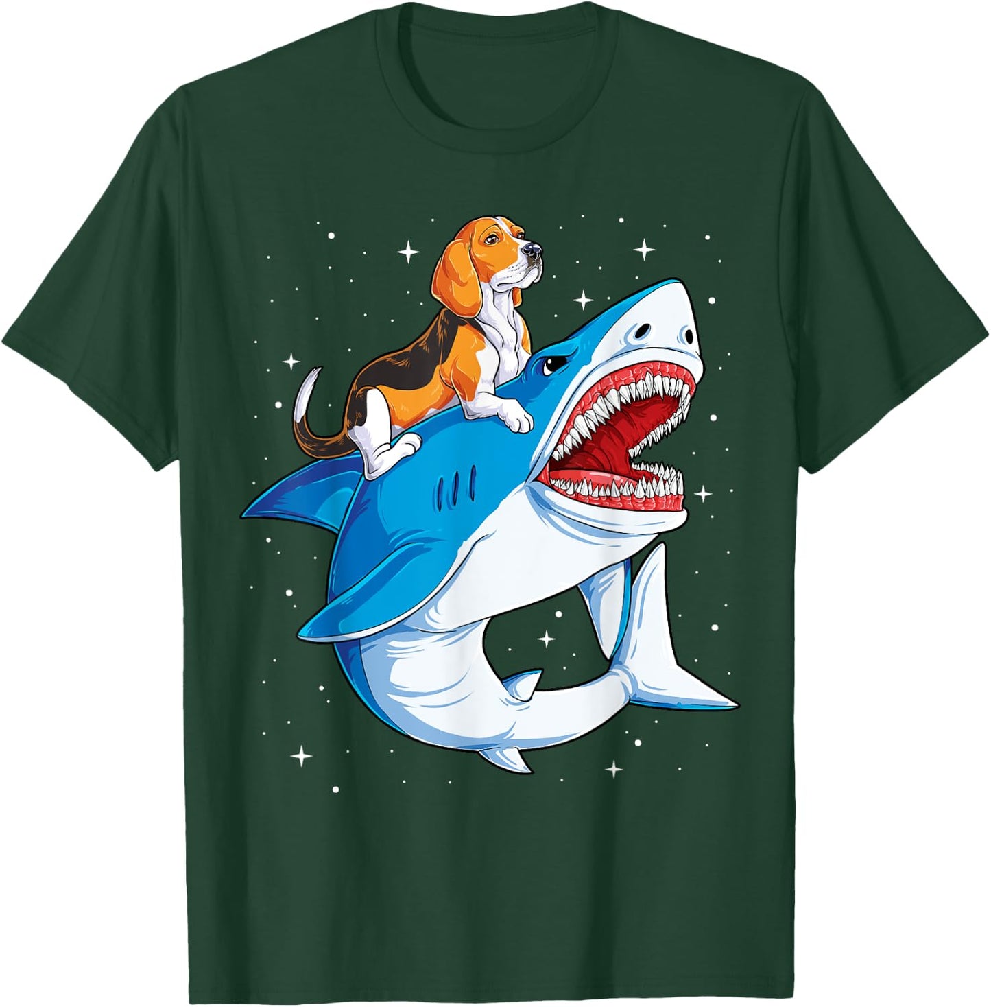 Beagle Riding Shark Jawsome Dog Lover Gifts Space Galaxy Men Women Kids T-Shirt - T-Shirt | Forest