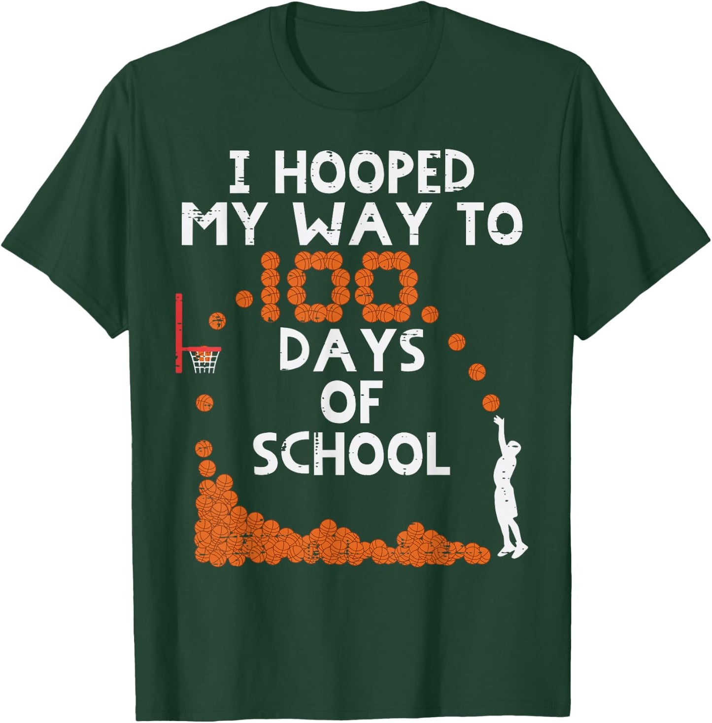 Hooped My Way 100 Days School Basketball 100th Day Boys Kids T-Shirt - T-Shirt | Forest