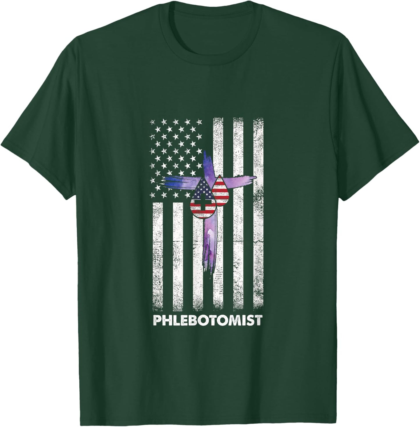 American Phlebotomist Phlebotomy Flag Cross Blood Gift T-Shirt - T-Shirt | Forest