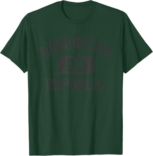 Dominican Republic DR Gym Style Distressed Black Print T-Shirt - T-Shirt | Forest