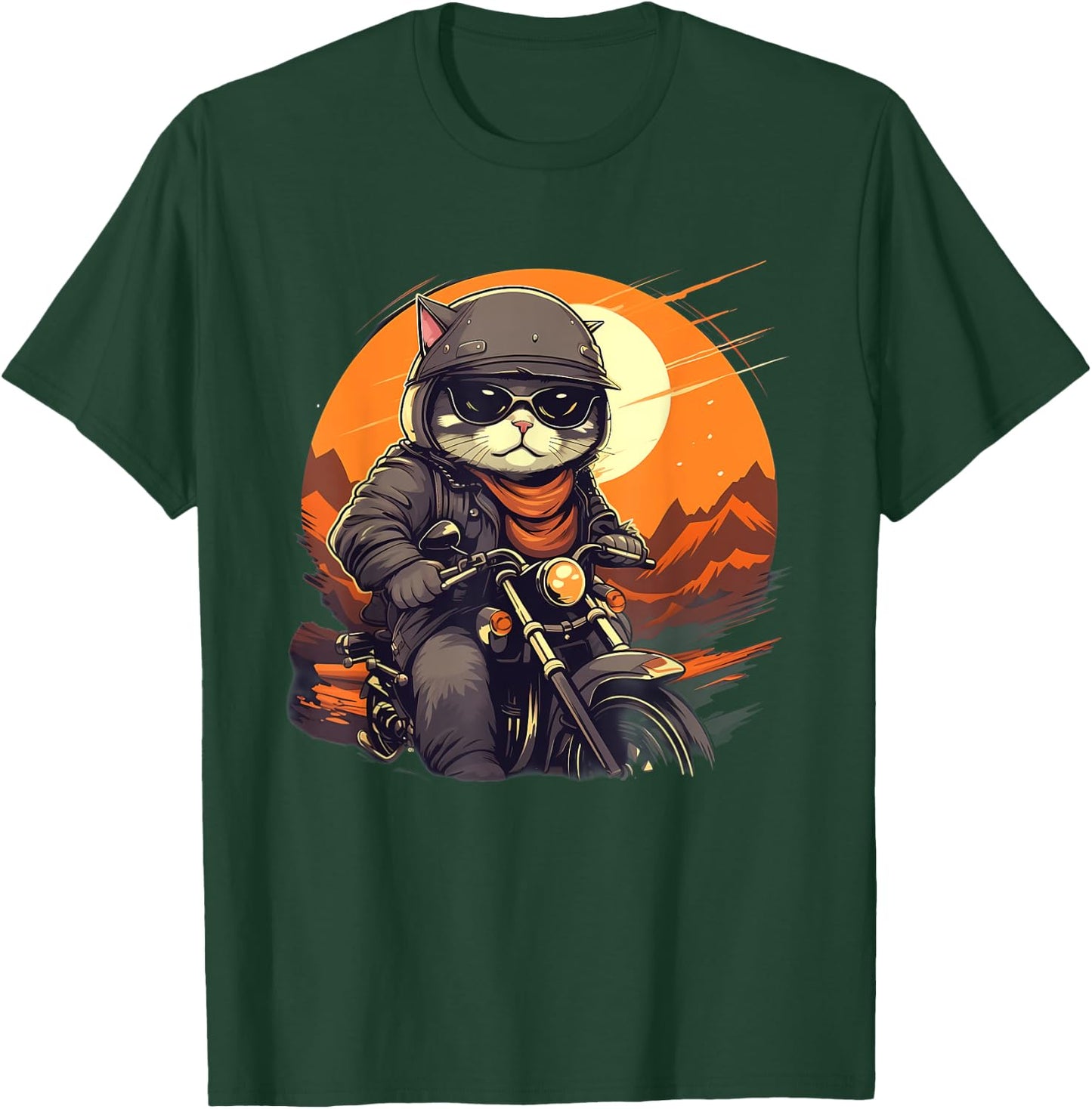 Biker American Shorthair Cat Riding Motorcycle T-Shirt - T-Shirt | Forest