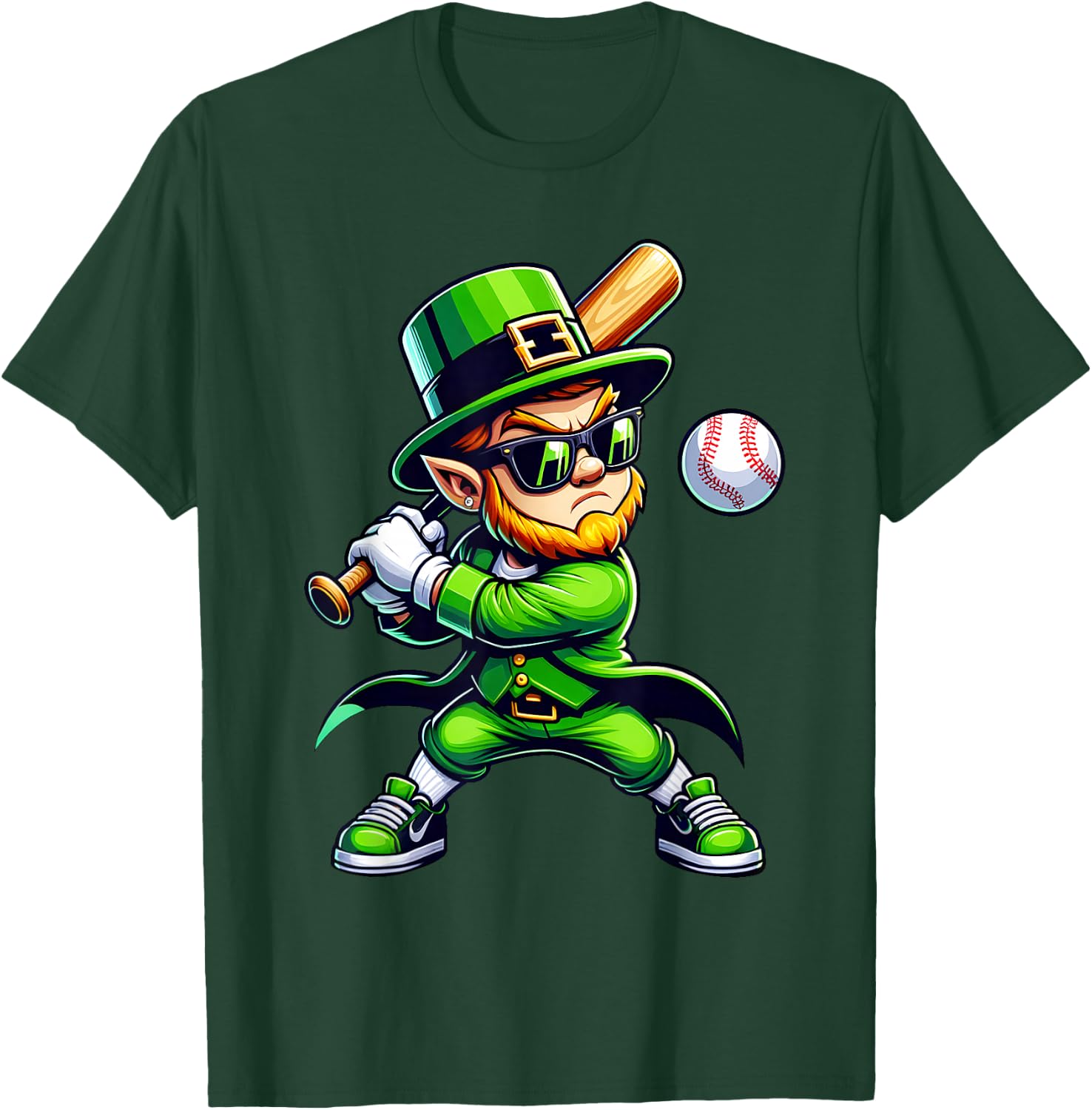 Leprechaun Playing Baseball St Patricks Day Sport Boys T-Shirt - T-Shirt | Forest
