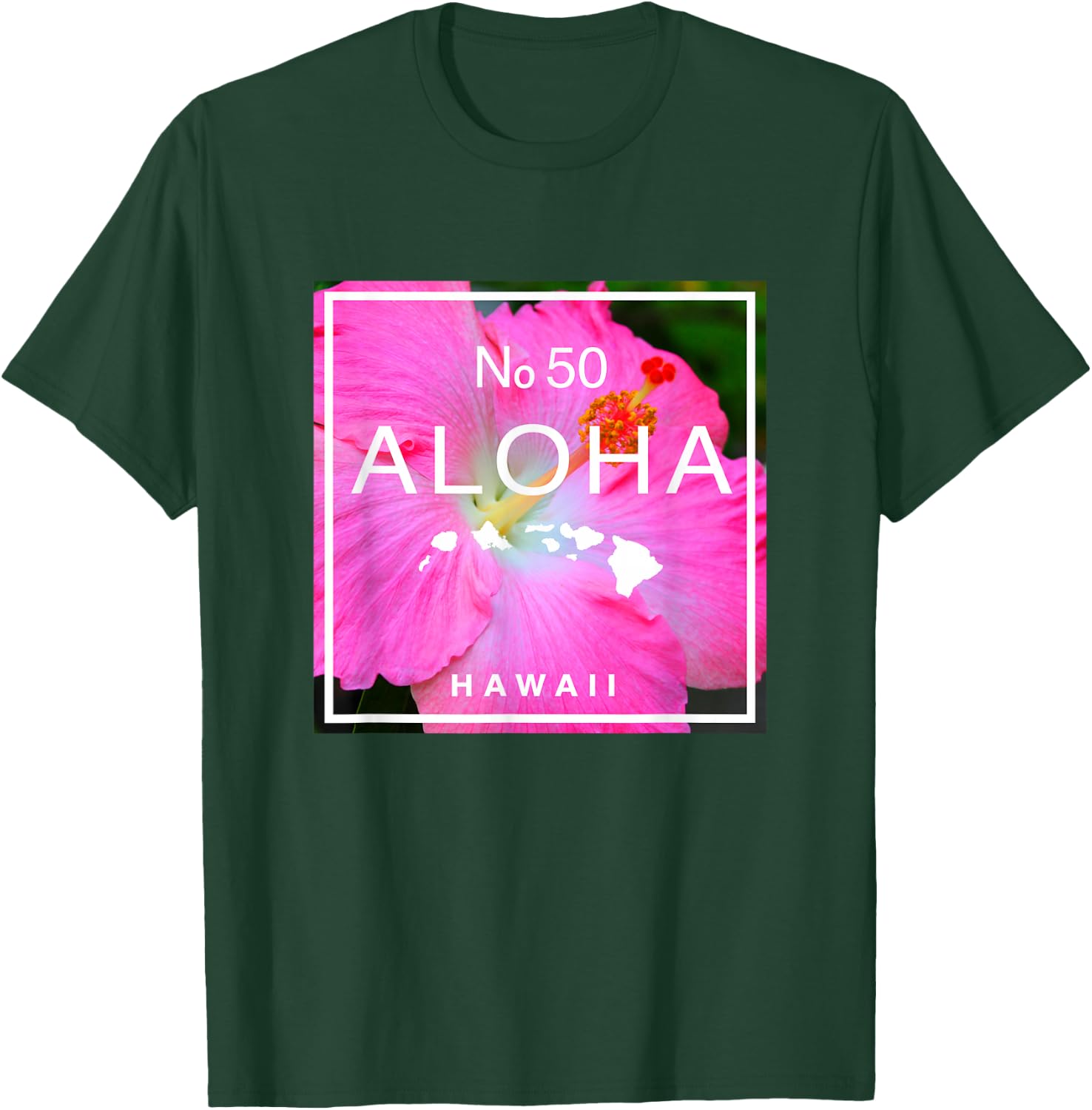 Aloha Hawaii No. 50 State Island Hawaiian Hibiscus T-Shirt - T-Shirt | Forest