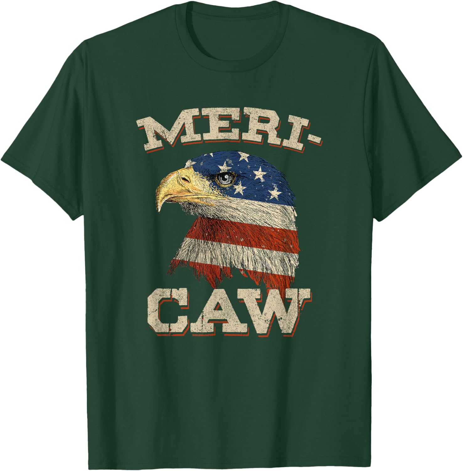 Eagle Meri - Caw Merica 4th of July American Flag USA Women Men T-Shirt - T-Shirt | Forest