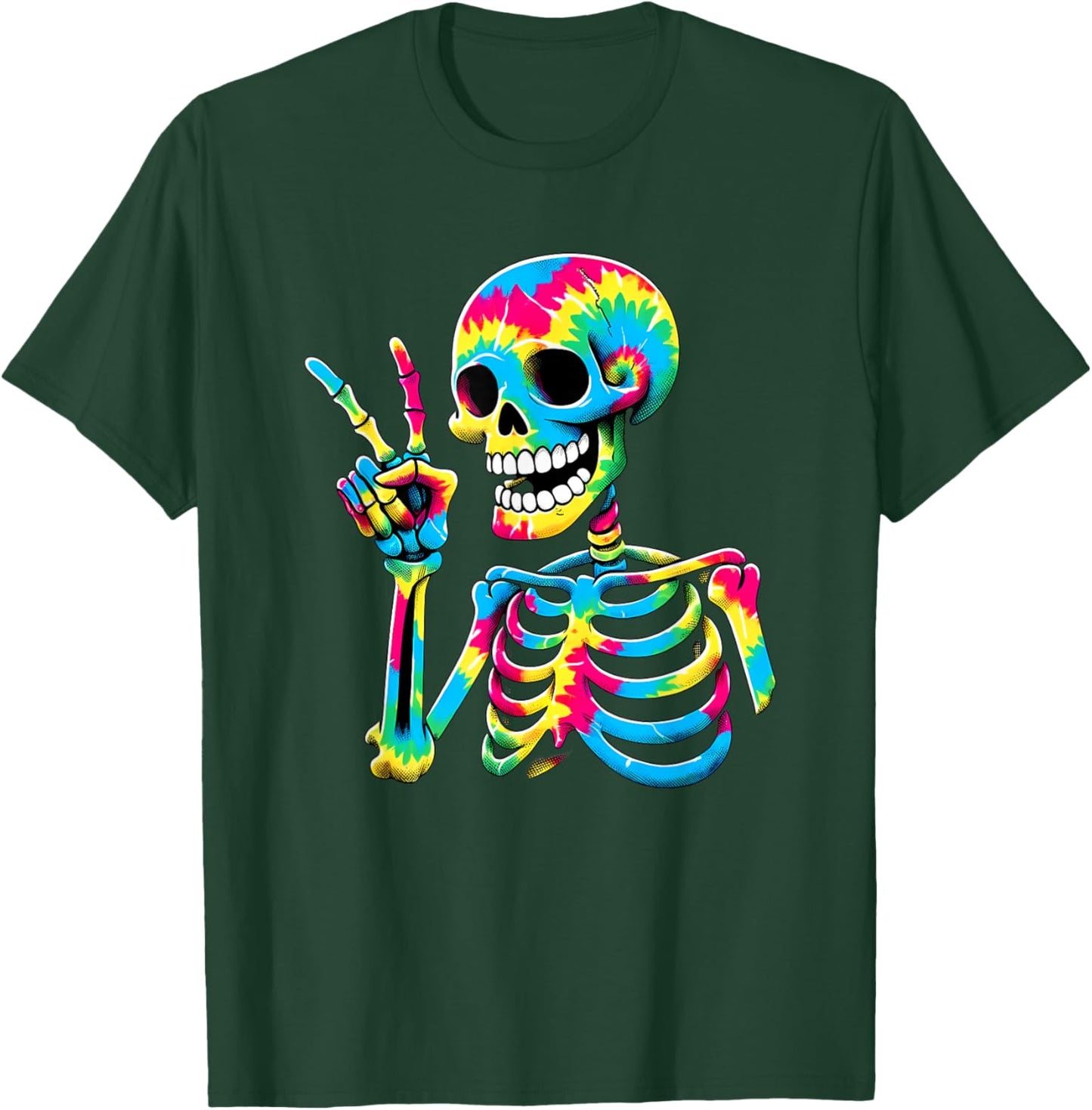 Peace Sign Tie Dye Skeleton T-Shirt - T-Shirt | Forest