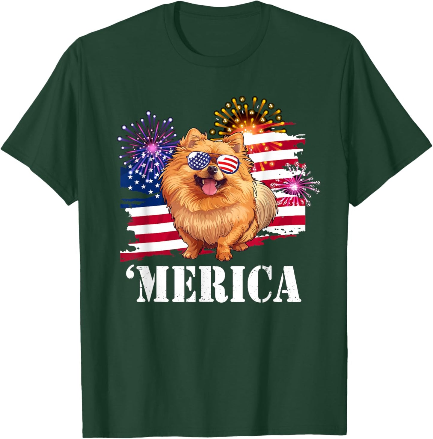 Patriotic America USA Flag Merica 4th July Pomeranian Lover T-Shirt - T-Shirt | Forest
