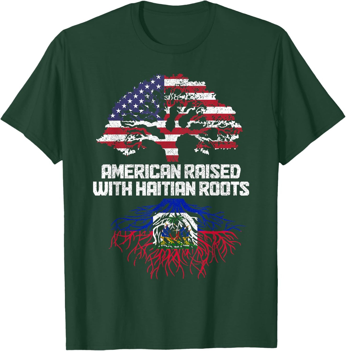 American Haitian Roots Pride Haiti Flag T-Shirt - T-Shirt | Forest