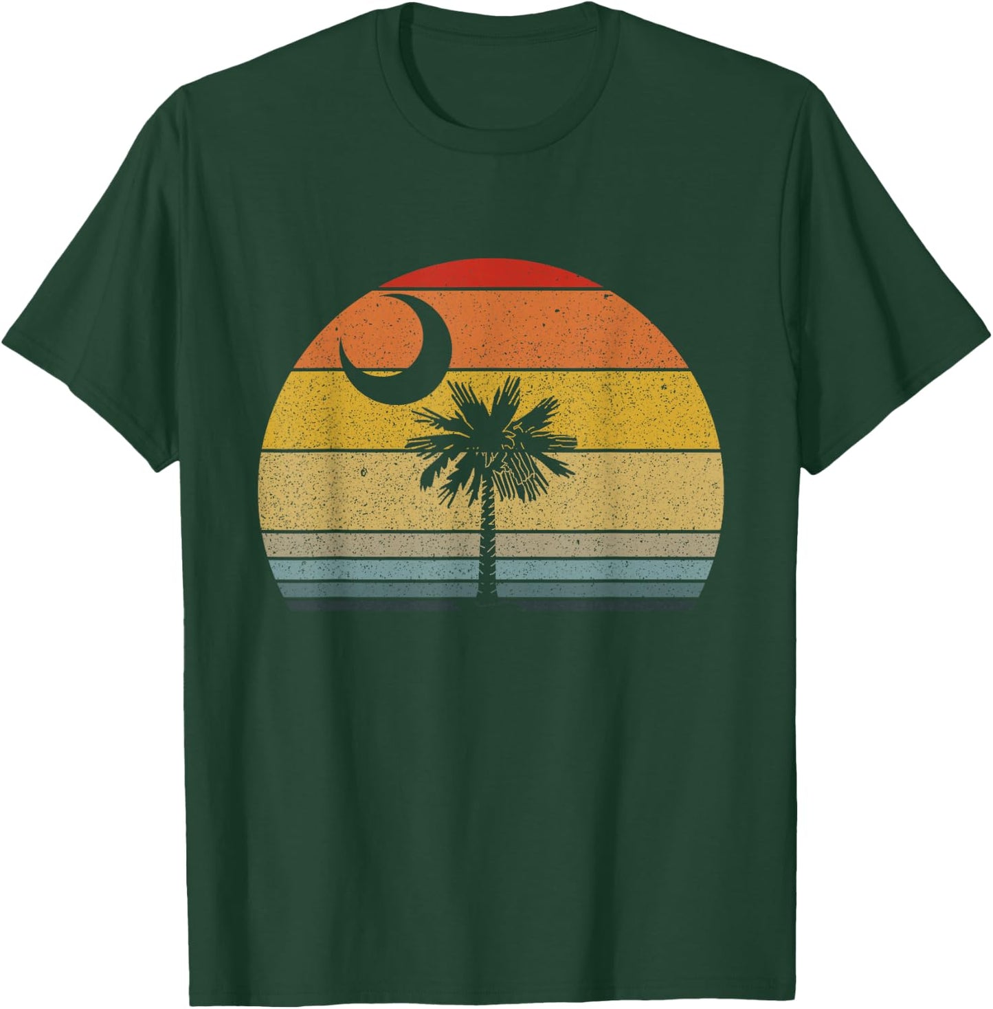 Retro Sunset South Carolina Flag Palmetto Tree Crescent Moon T-Shirt - T-Shirt | Forest