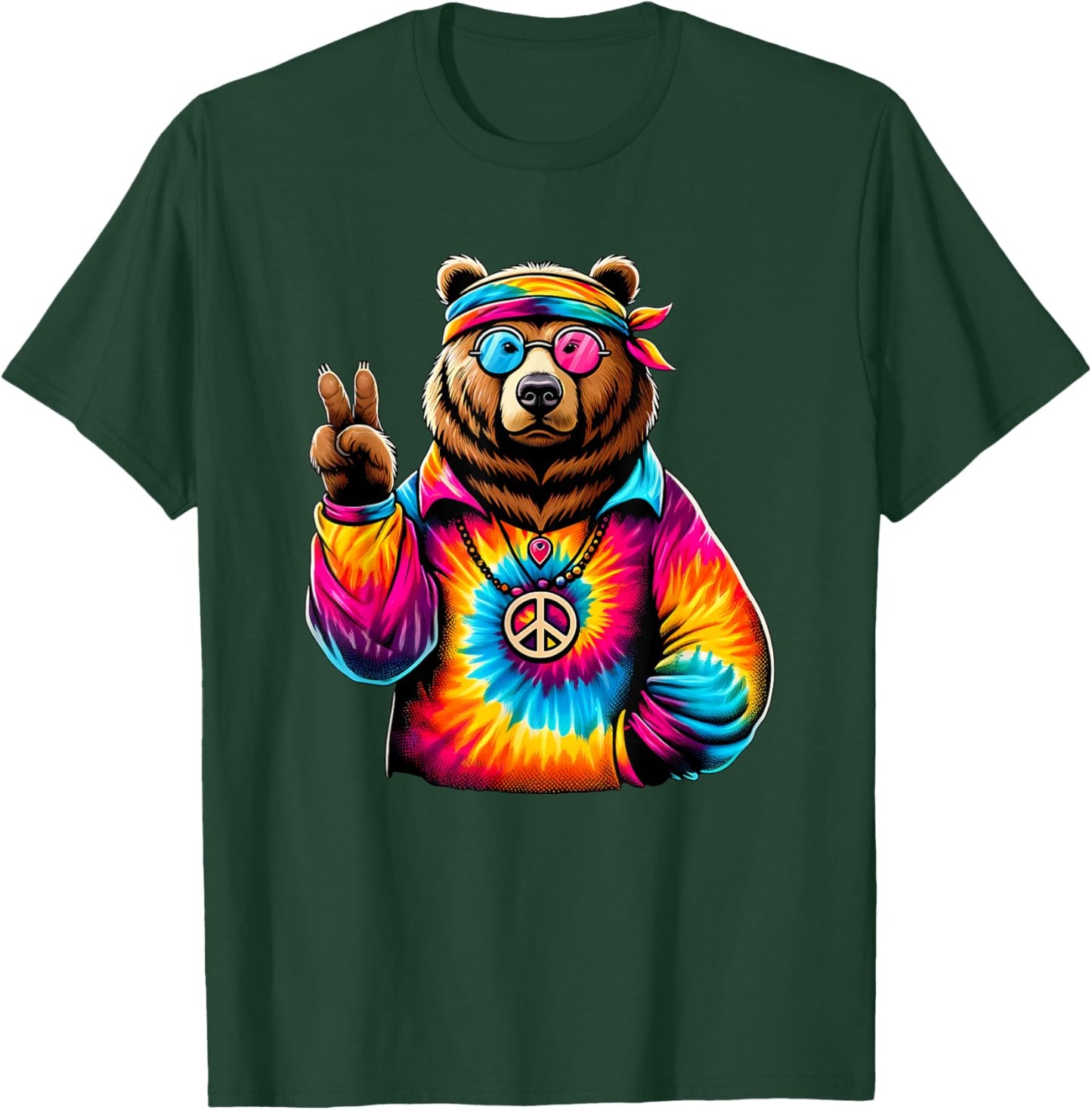 Peace Sign Tie Dye Grizzly Bear T-Shirt - T-Shirt | Forest