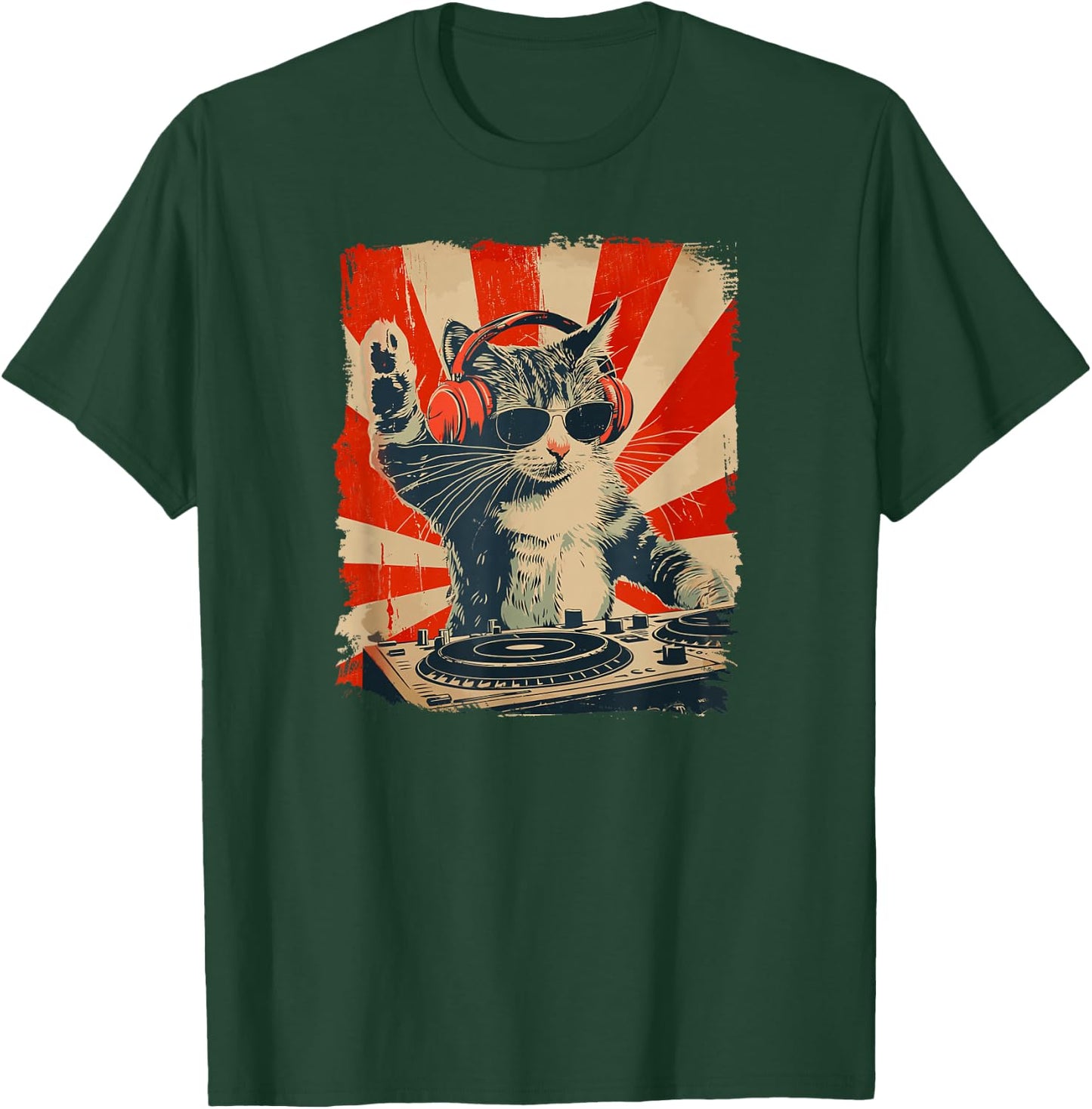 Funny DJ Cat Disco Sound Tech Headphone Music T-Shirt - T-Shirt | Forest