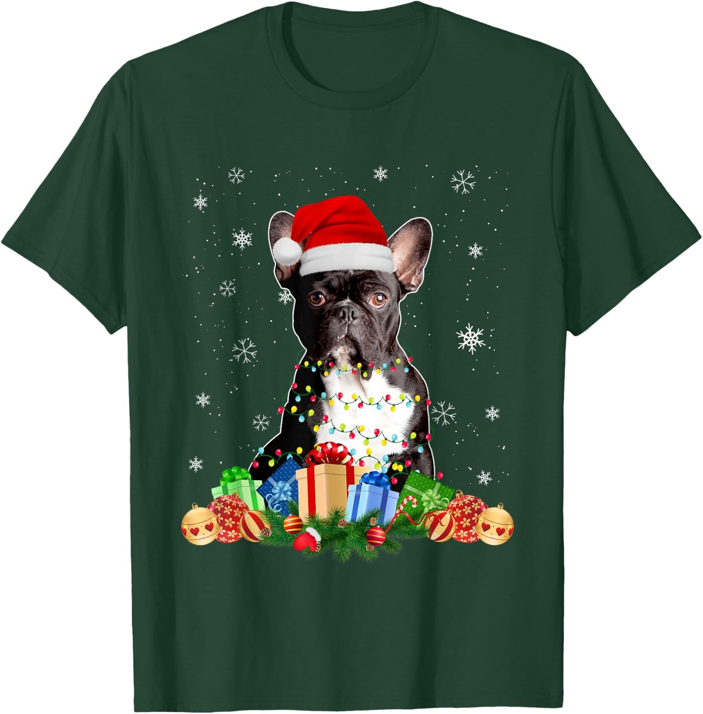 French Bulldog Dog Christmas Lights Santa Puppy Dog Lover Men Women Kids T-Shirt - T-Shirt | Forest