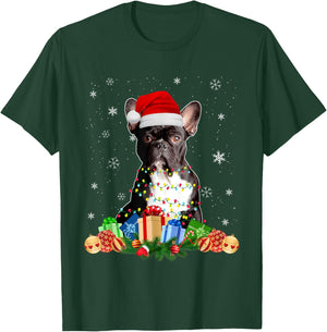 French Bulldog Dog Christmas Lights Santa Puppy Dog Lover Men Women Kids T-Shirt - T-Shirt | Forest