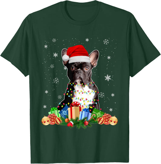 French Bulldog Dog Christmas Lights Santa Puppy Dog Lover Men Women Kids T-Shirt - T-Shirt | Forest
