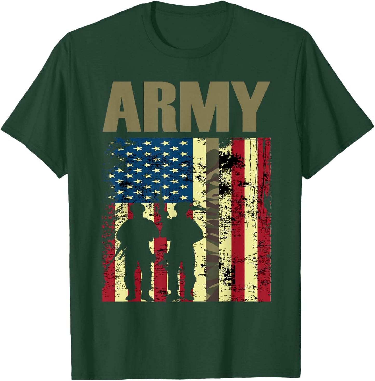 American Flag Camo Us Army 4th of July USA Military Merica T-Shirt - T-Shirt | Forest