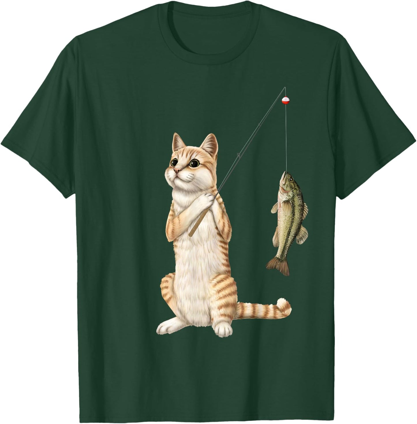 Fishing cat with a bass T-Shirt - T-Shirt | Forest