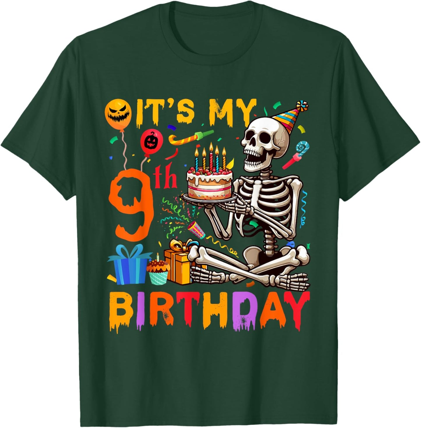 It's My 9th Birthday Halloween Skeleton Matching Party T-Shirt - T-Shirt | Forest