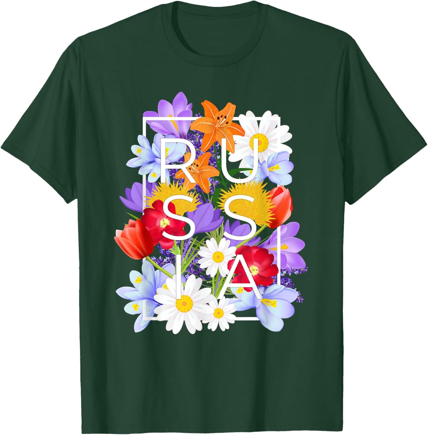 Flowers of Russia Word Art - Russian Pride T-Shirt - T-Shirt | Forest