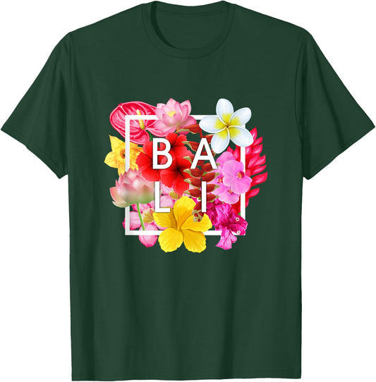 Flowers of Bali Word Art - Bali Indonesia Souvenir T-Shirt - T-Shirt | Forest