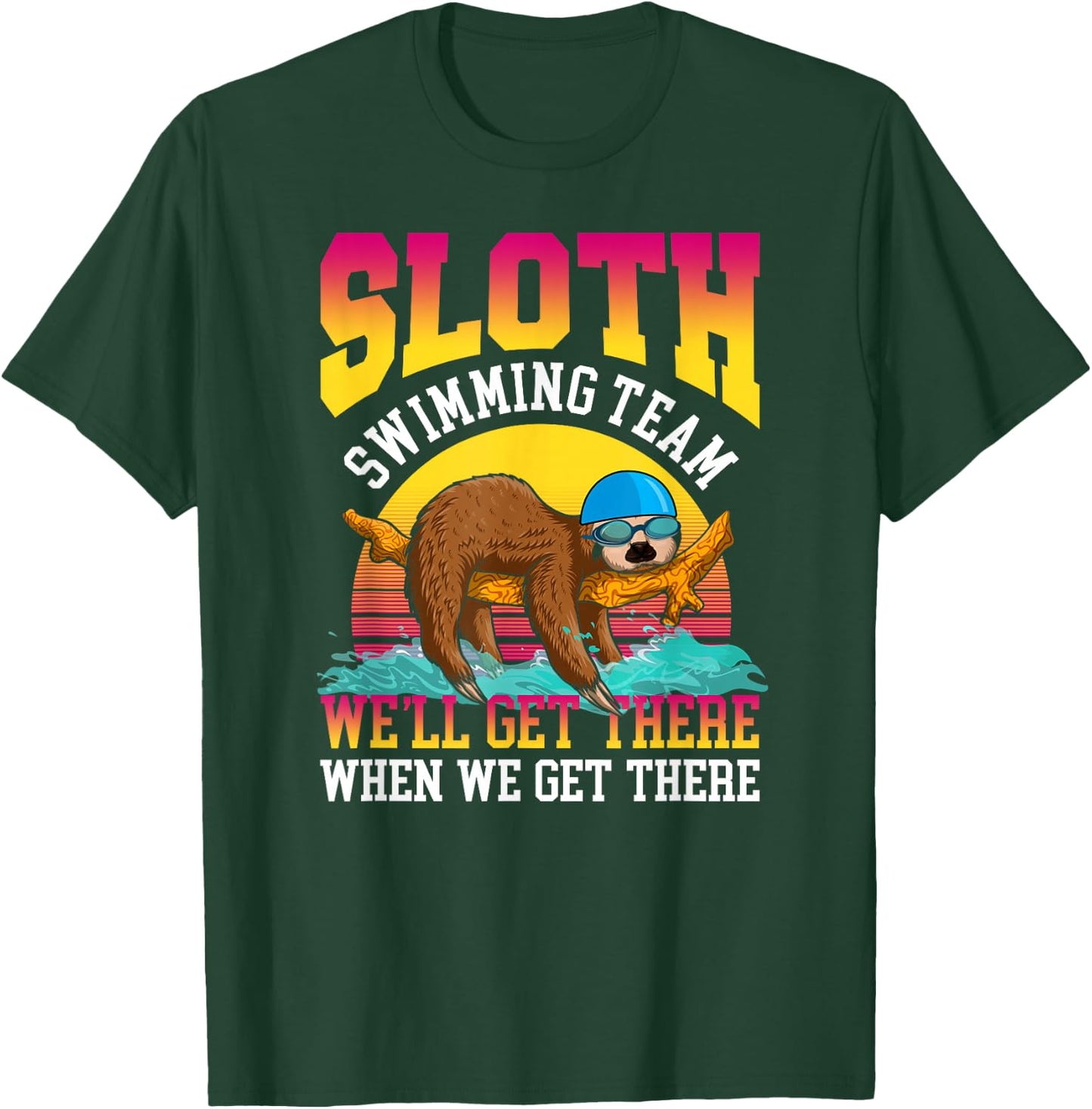 Swimmer Swim Sloth Swimming Team Retro T-Shirt - T-Shirt | Forest