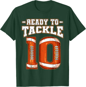 10th Birthday Football , Small, Black T-Shirt - T-Shirt | Forest